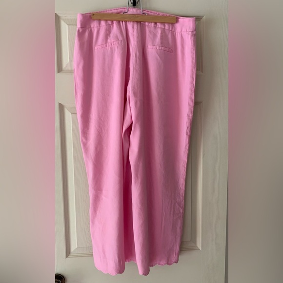 Antonio Melani Pink Linen Blend Cropped Pants Scalloped Hem Size 14 - Picture 2 of 7